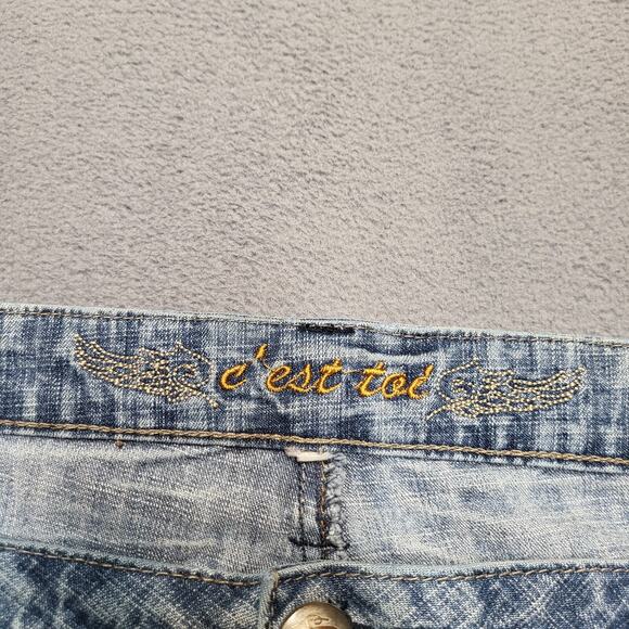 C est Toi Jeans Womens 1XL 16? Blue Boot Cut Distressed Stretch Denim - Picture 3 of 11